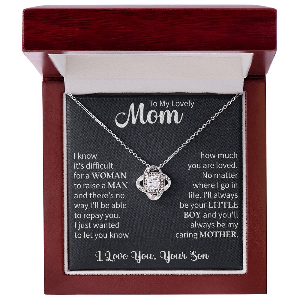 elegant love knot necklace presented in premium jewelry box